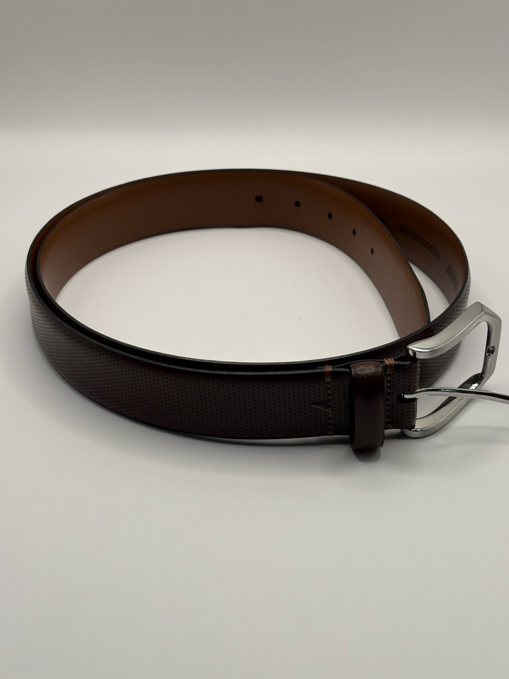 Johnston & Murphy Men’s Brown Leather Textured Dress Belt Silver Buckle (44)